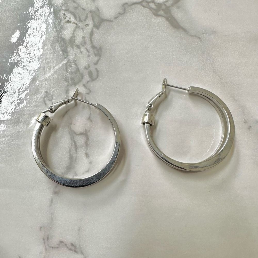 Silver tone double hoop earrings